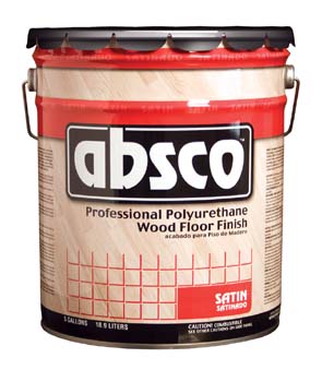 ABSOLUTE COATINGS 89105 ABSCO POLYURETHANE WOOD FLOOR FINISH SATIN 450  VOC SIZE:5 GALLONS.