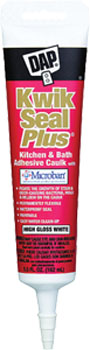 DAP 18526 KWIK SEAL PLUS PREMIUM KITCHEN & BATH ADHESIVE SEALANT WITH MICROBAN WHITE SIZE:5.5 OZ PACK:12 PCS.